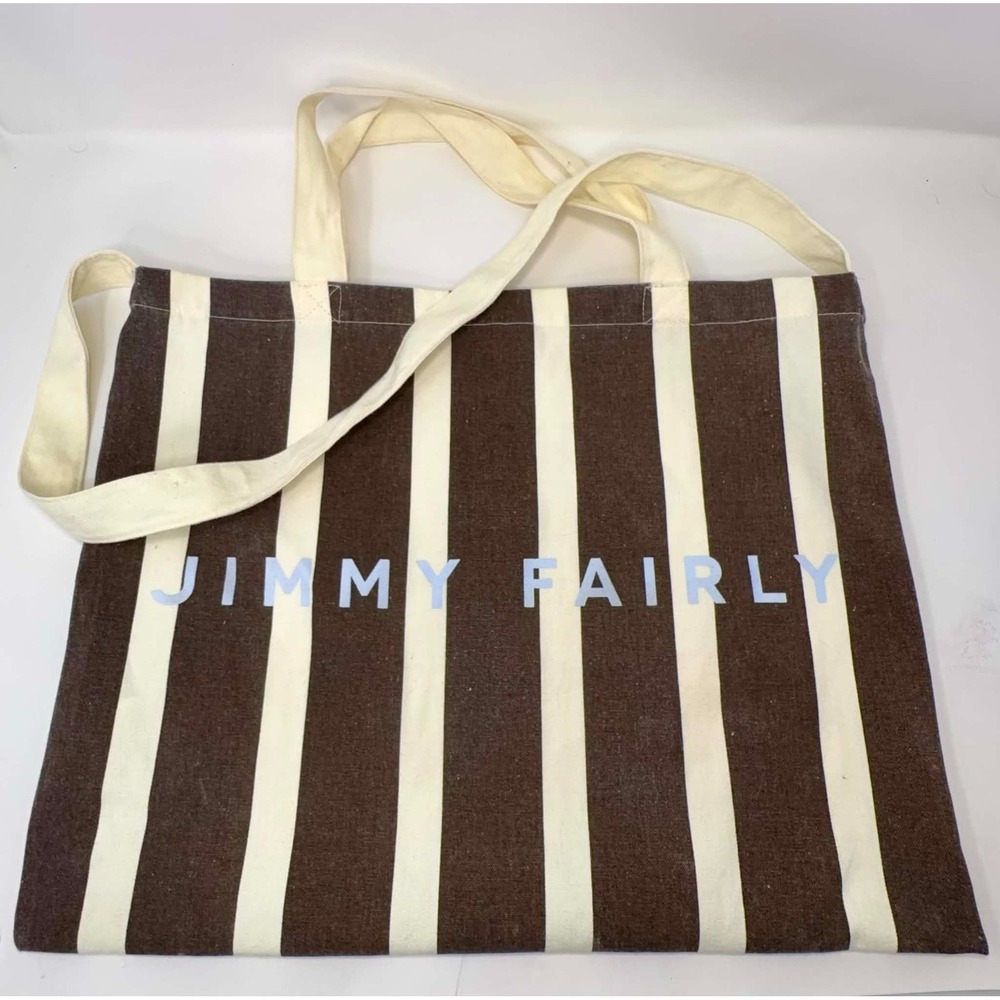 Jimmy‎ Fairly Brown Cream Striped Canvas Tote Bag Large Shopping Beach Market